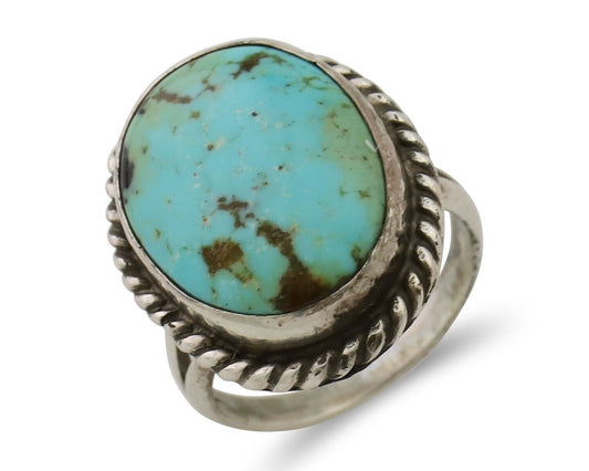 Navajo Ring 925 Silver Kingman Turquoise Native American Artist C.80's