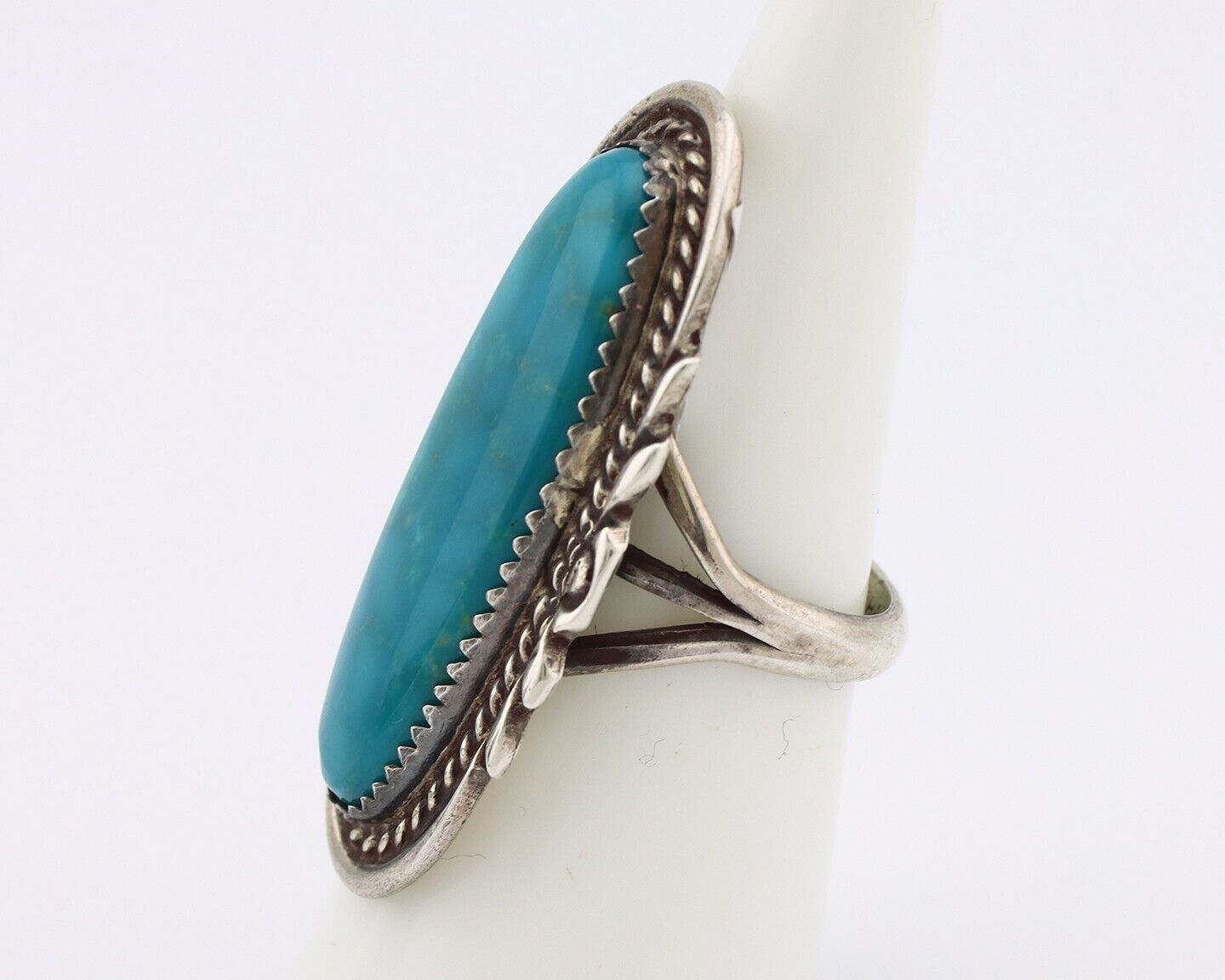 Navajo Ring 925 Silver Natural Blue Turquoise Artist Signed TALHAT C.80's
