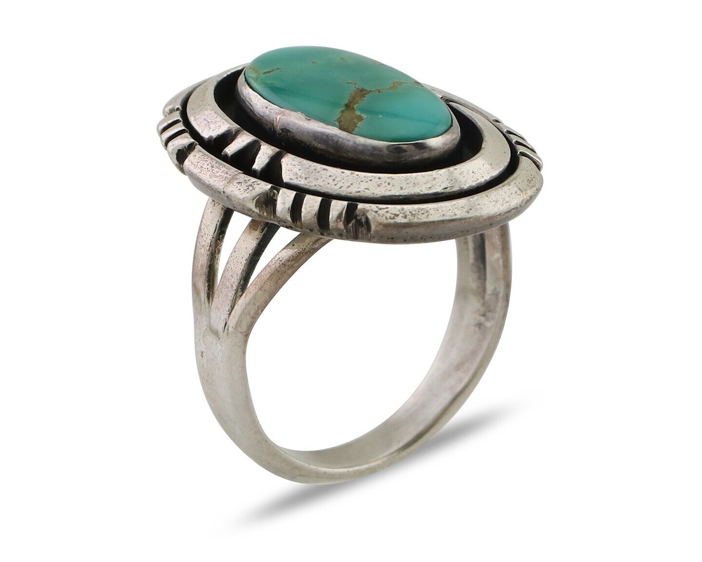Navajo Ring 925 Silver Turquoise Signed William Denetdale Artist Sz 7.0 C.80's