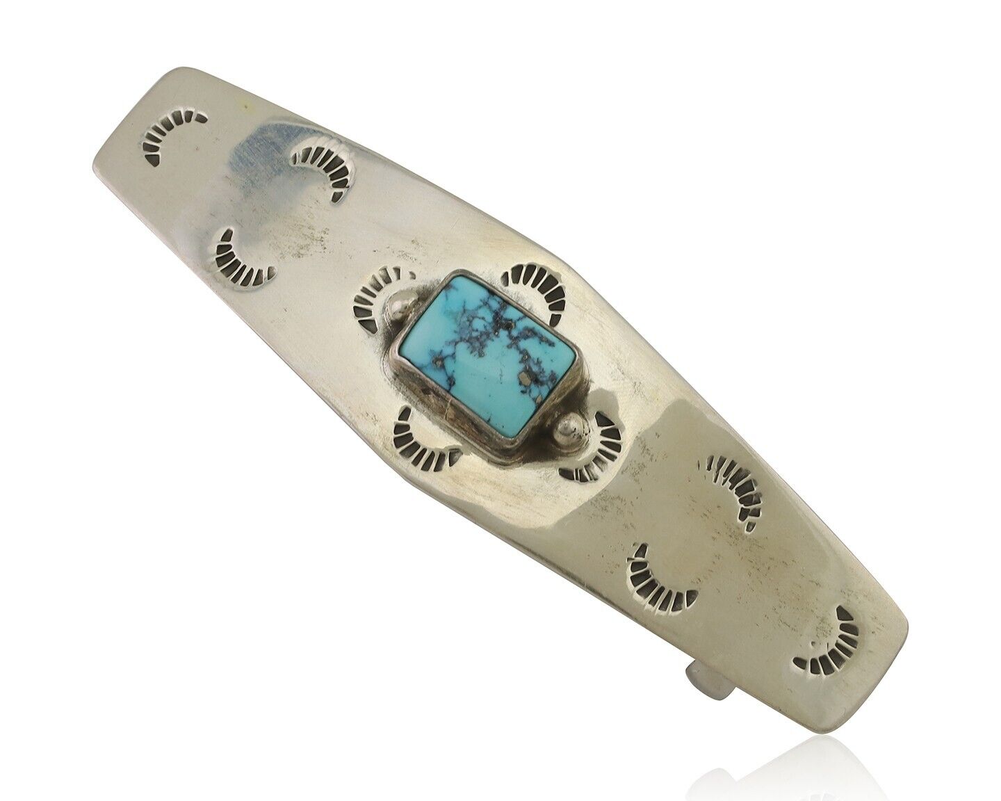 Navajo Hair Clip Barrette 925 Silver Morenci Turquoise Native Artist C.80's