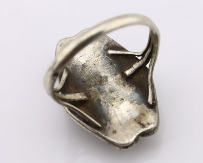 Navajo Ring 925 Silver Blue Turquoise & Pyrite Native American Artist C.80's