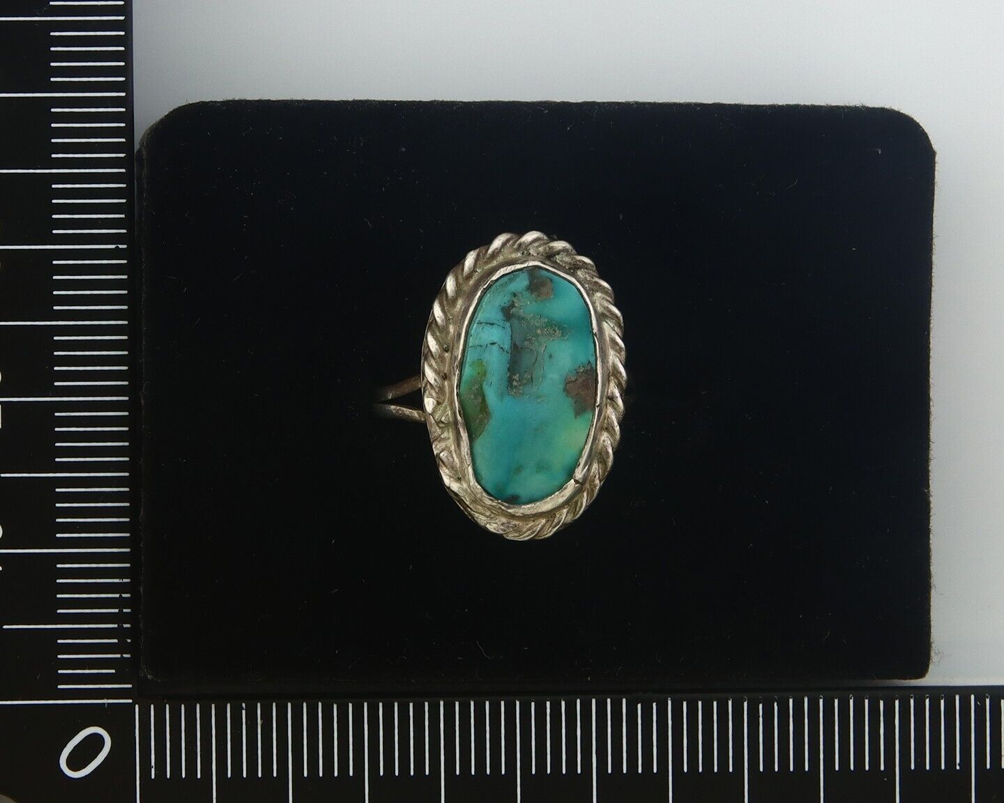 Navajo Ring 925 Sterling Natural Turquoise Native Artist C.80's Size 6.75