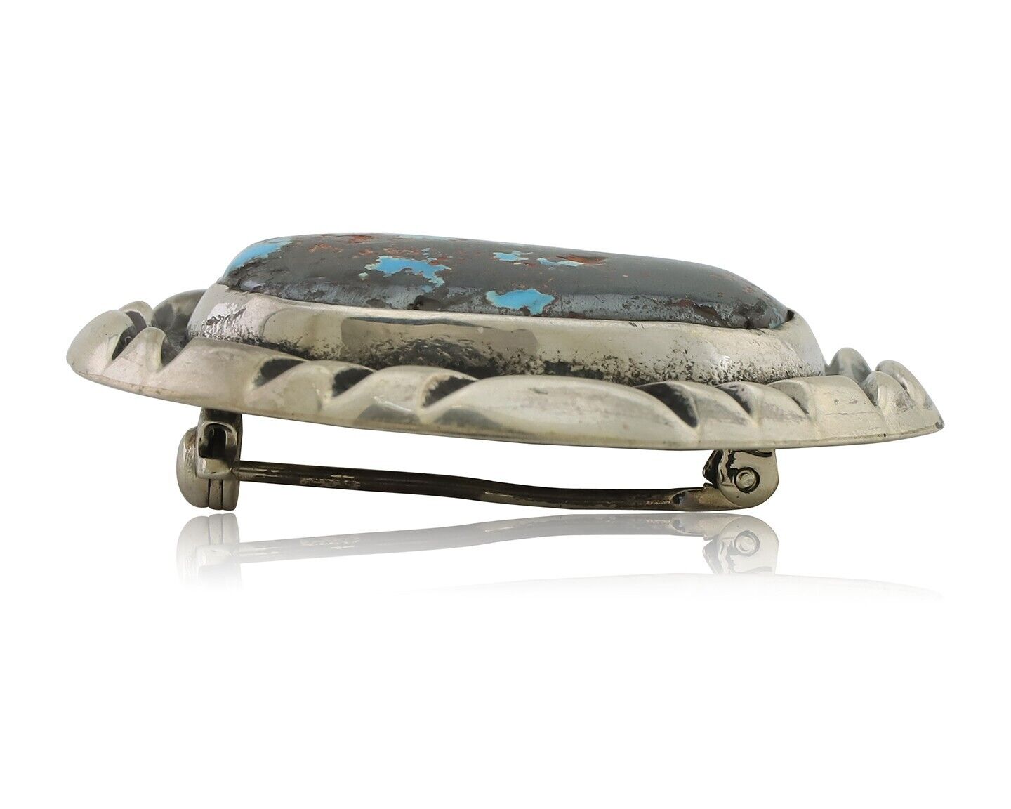 Navajo Pin 925 Silver Natural Blue Turquoise Signed C Raincloud C.80's