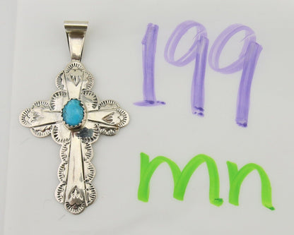 Navajo Cross Hand Stamped Pendant 925 Silver Turquoise Artist Gilbert Lee C.80's