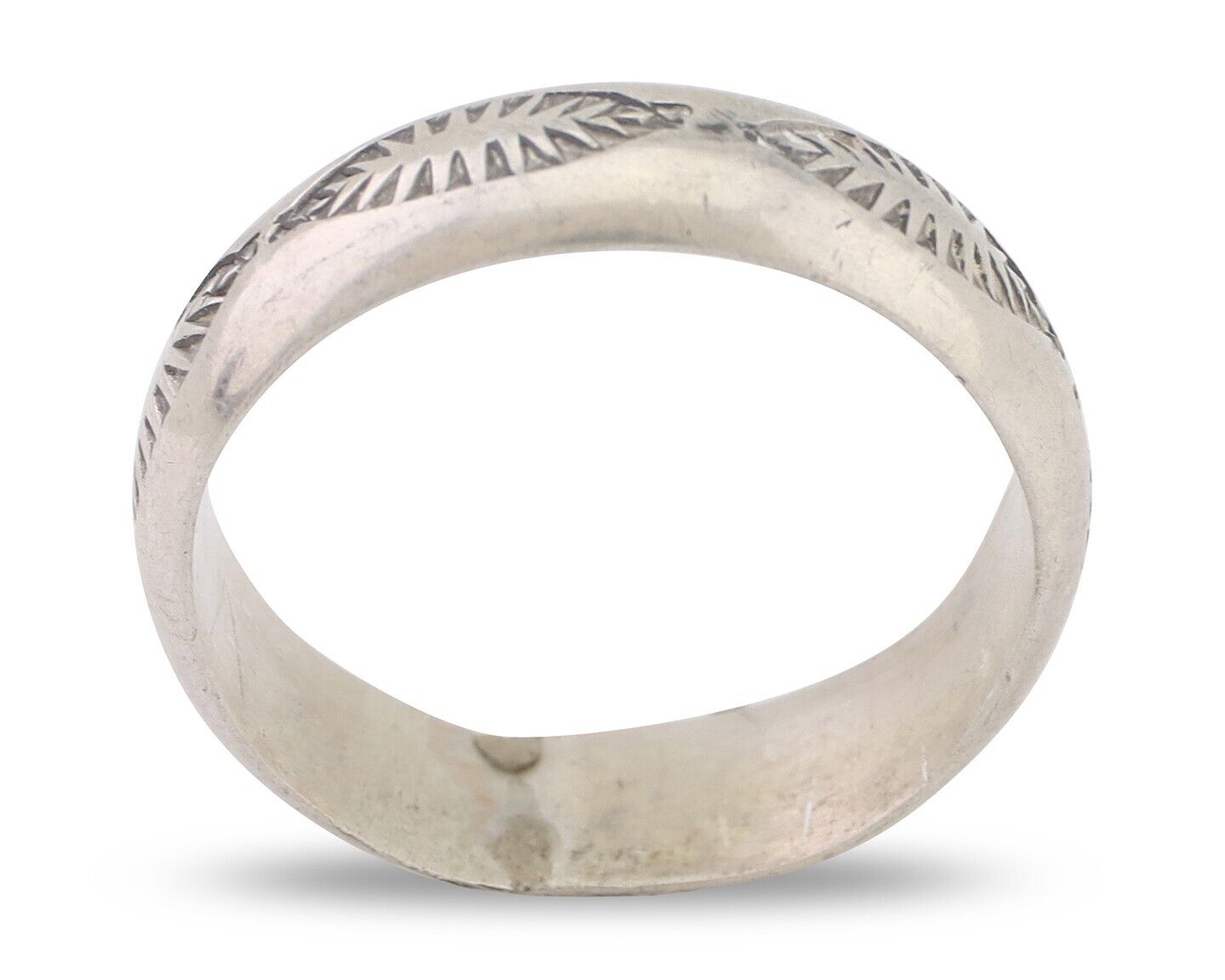 Navajo Hand Stamped Band 925 Silver 6.0 mm Signed Larry Chavez Size 10.5 C.80's