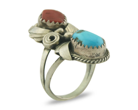 Vintage Navajo Ring 925 Sterling Natural Gemstones Signed Justin Morris Sz 5.0