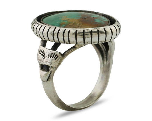 Navajo Handmade Ring 925 Silver Natural Turquoise Signed M Montoya C.80's