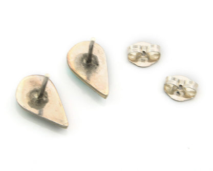 Navajo Earrings Sterling Silver Inlaid Turquoise & MOP Vintage Handmade