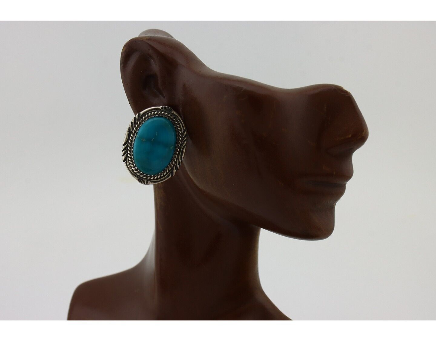 Navajo Hand Stamped Earrings 925 Silver Natural Turquoise Signed M Begay C.80's