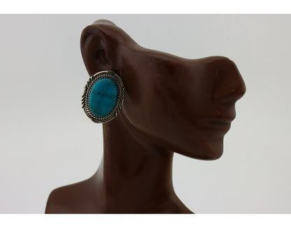 Navajo Hand Stamped Earrings 925 Silver Natural Turquoise Signed M Begay C.80's