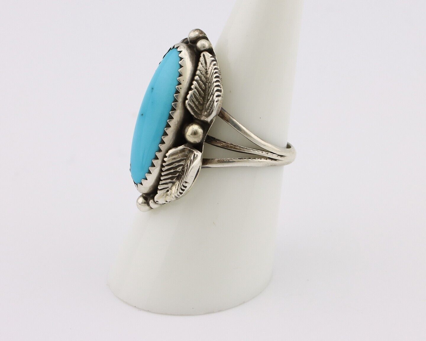 Navajo Ring 925 Silver Sleeping Beauty Turquoise Signed SC C.80's