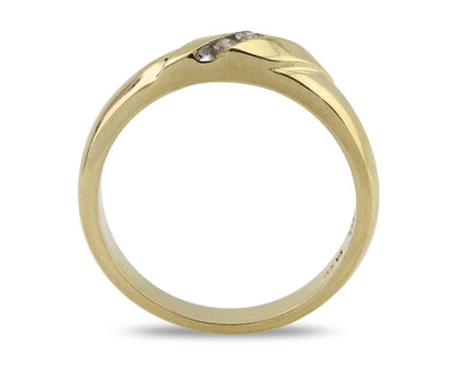 Natural Diamond Band 14k Solid Yellow Gold 3-Stone Ring