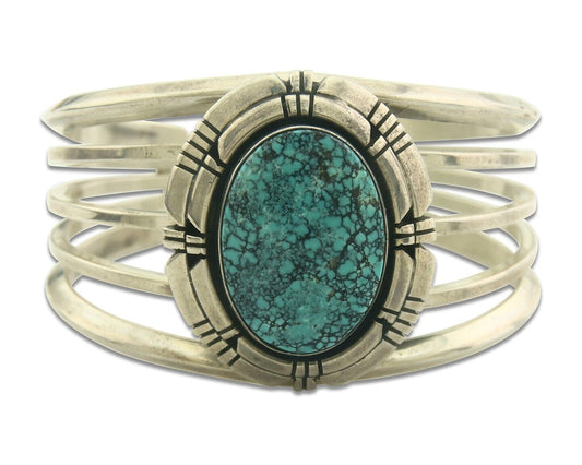 Navajo Bracelet 925 Silver Turquoise Cuff Artist Signed Miamama C.80's