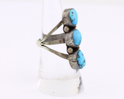 Navajo 3 Stone Ring 925 Silver Turquoise Native American Artist C.80's