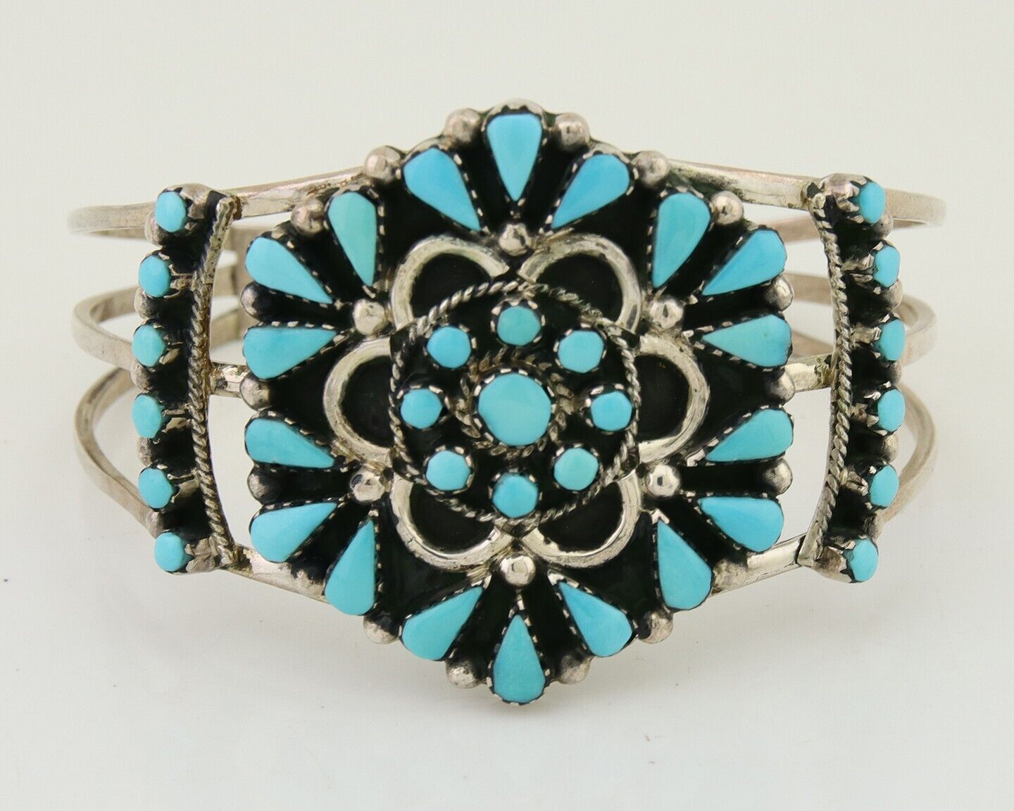 Men Navajo Bracelet 925 Silver Natural Blue Turquoise Signed Benson Yazzie C80s