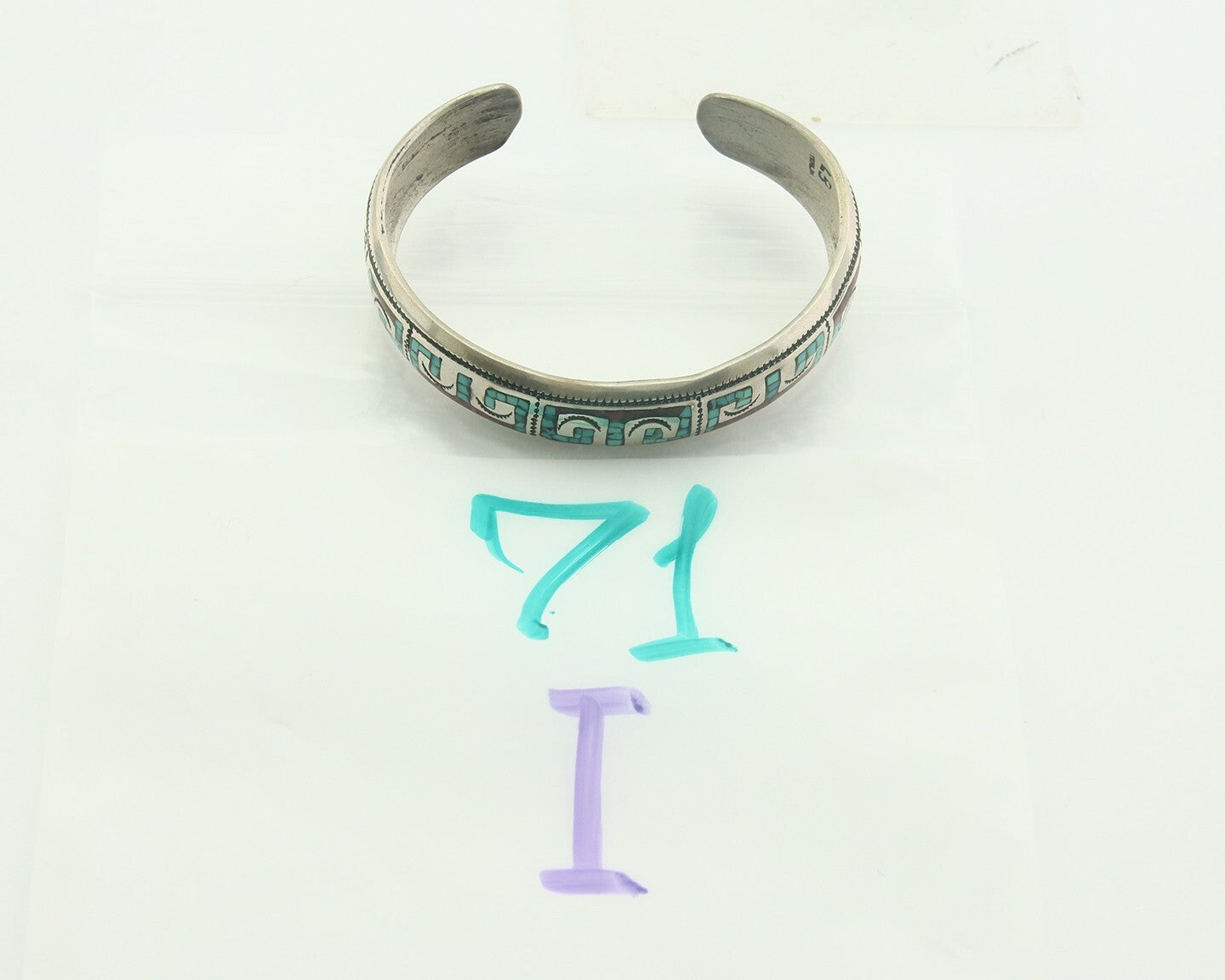 Navajo Bracelet 925 Silver Inlaid Coral Turquoise Cuff Artist Signed LB C.80's