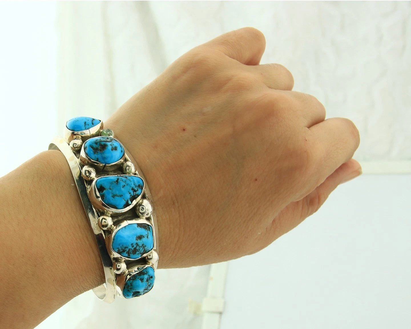 Navajo Cuff Bracelet 925 Sterling Silver Turquoise Handmade Vintage Signed JR