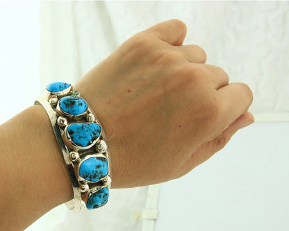 Navajo Cuff Bracelet 925 Sterling Silver Turquoise Handmade Vintage Signed JR