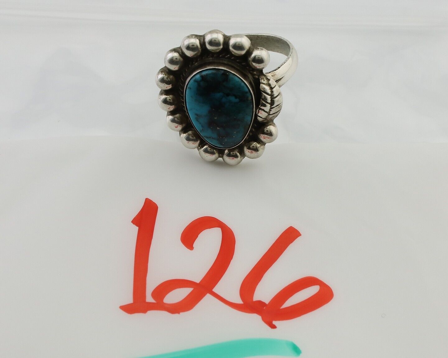 Navajo Ring 925 Silver Blue Turquoise Native American Artist C.80's