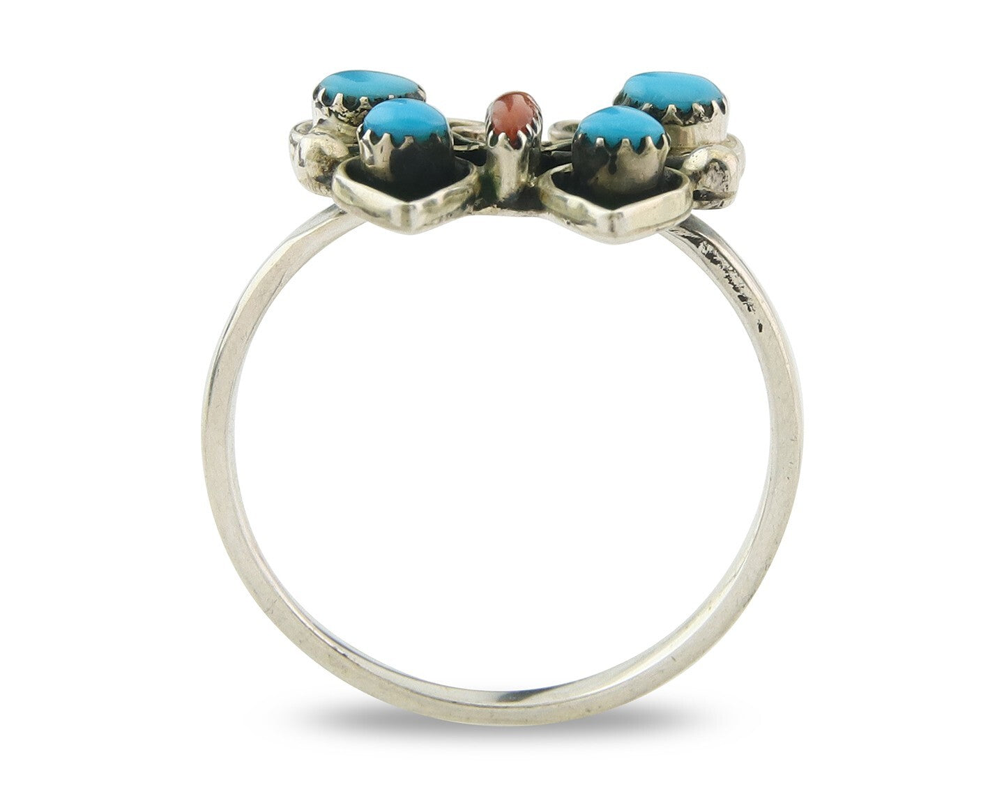 Navajo Butterfly Ring 925 Sterling Silver Authentic Turquoise & Coral Size 8.0