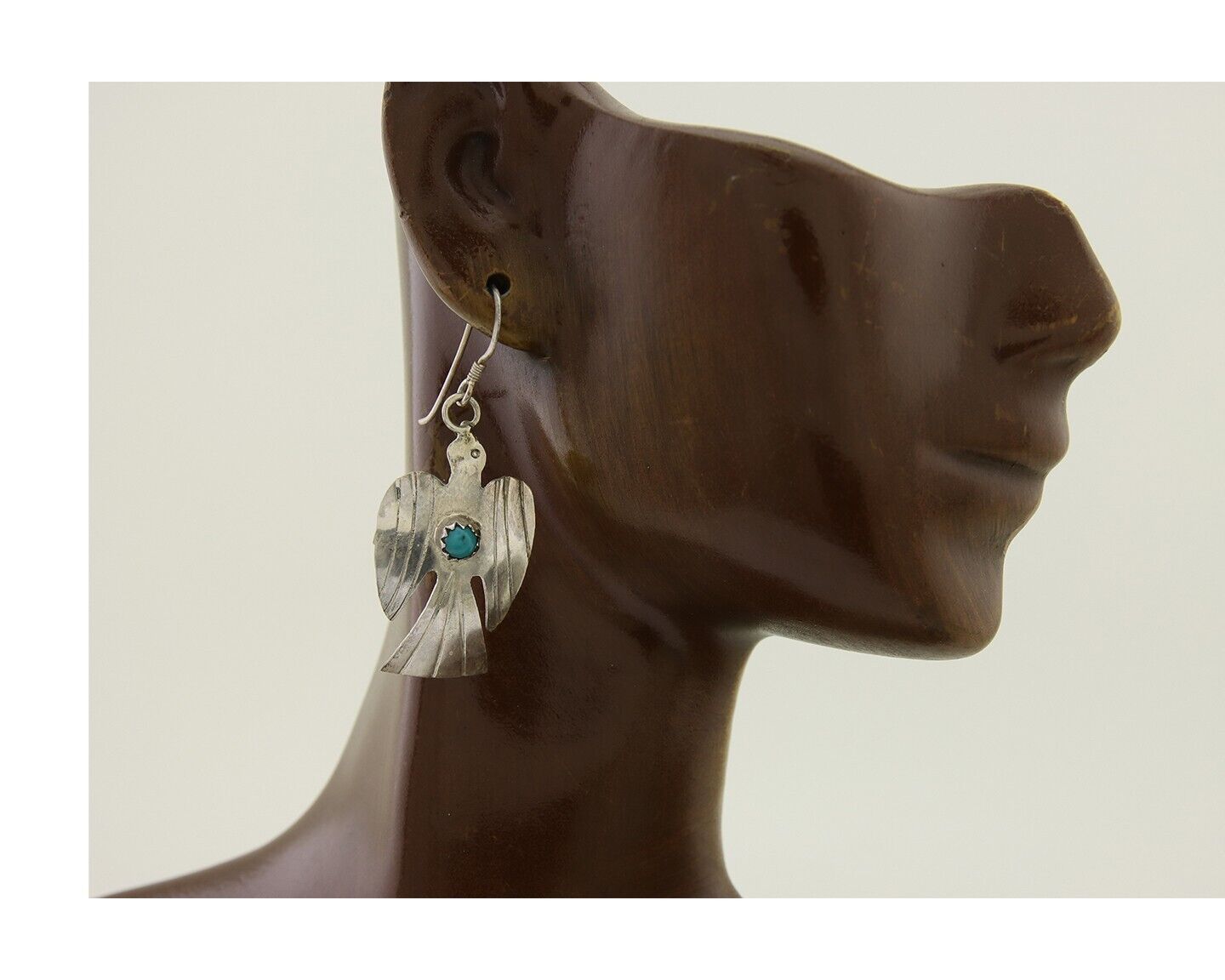 Navajo Thunderbird Earrings 925 Silver Natural Turquoise Native Artist C.80's