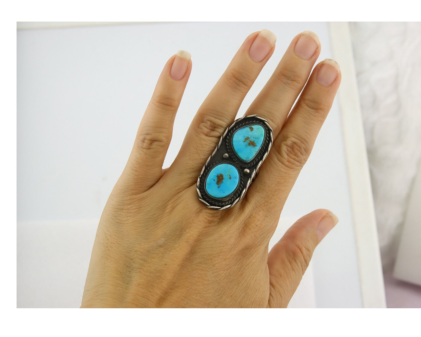 Old Vintage Navajo Ring 925 Sterling Silver Turquoise Handmade Size 9.0