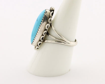 Navajo Ring 925 Silver Sleeping Beauty Turquoise Signed SC C.80's