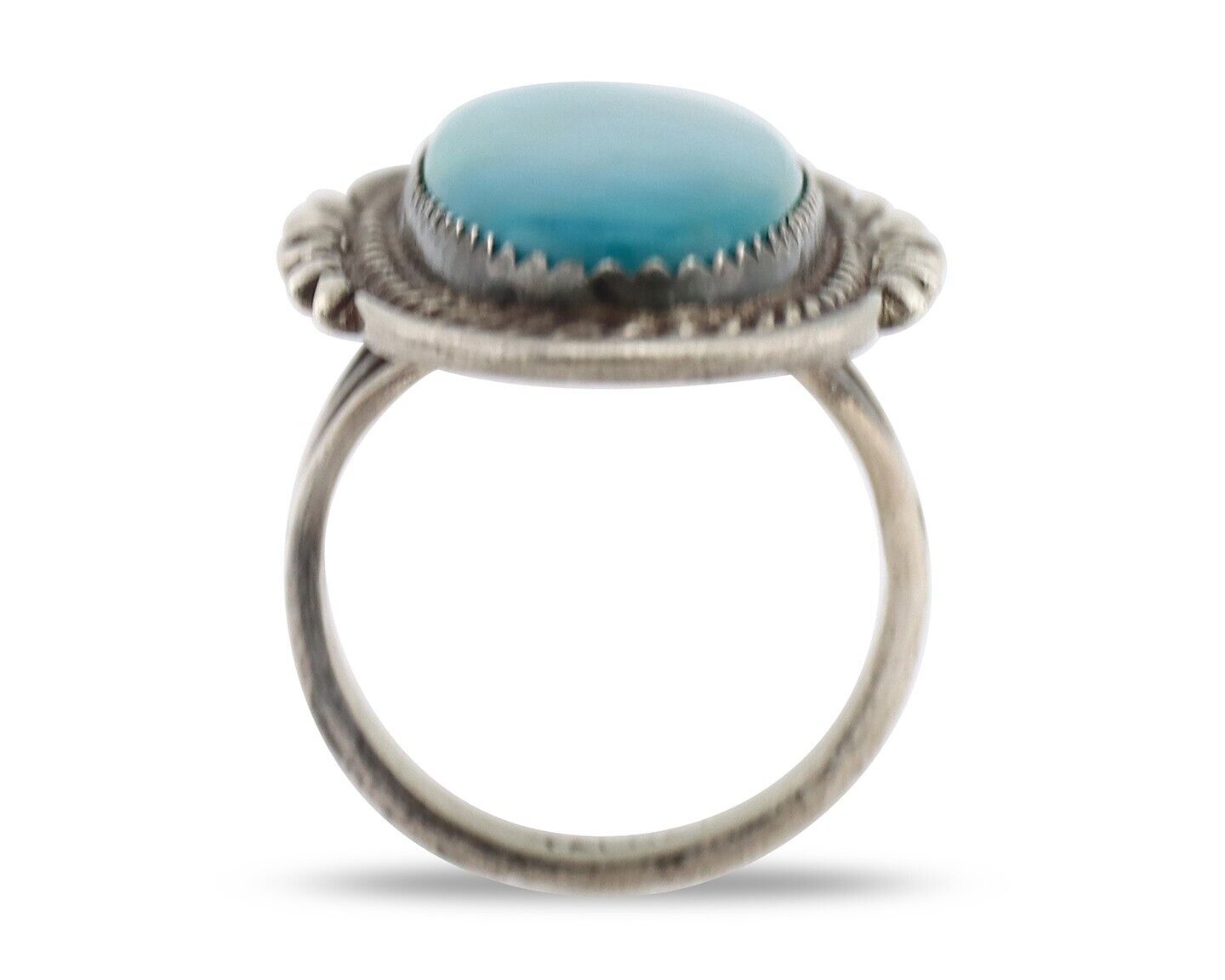 Navajo Ring 925 Silver Natural Blue Turquoise Artist Signed TALHAT C.80's