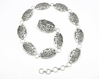 Navajo Concho Belt .925 Silver Pictograph Overlay Signed LE C.1980's