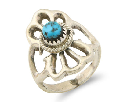Navajo Concho Ring 925 Sterling Turquoise Native Artist C.80's Size 7.75
