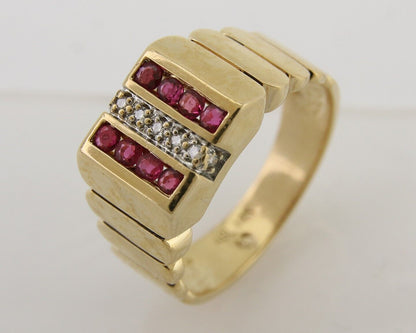 Men Natural Diamond & Ruby Ring 14k Solid Yellow Gold Size 9.75
