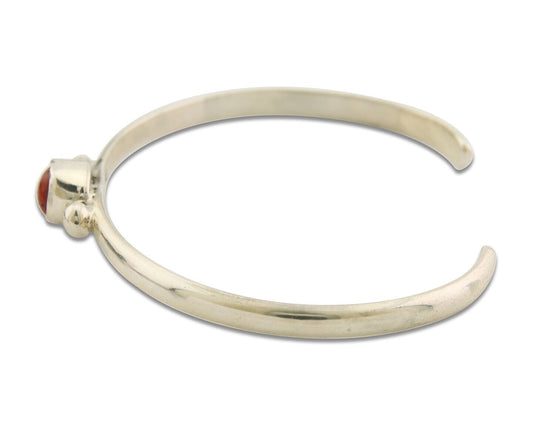 Navajo Bracelet .925 Silver Natural Red Coral Cuff Native American Artist C.80's