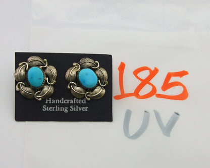 Navajo Earrings 925 Silver Natural Turquoise Artist Signed JV C.80's