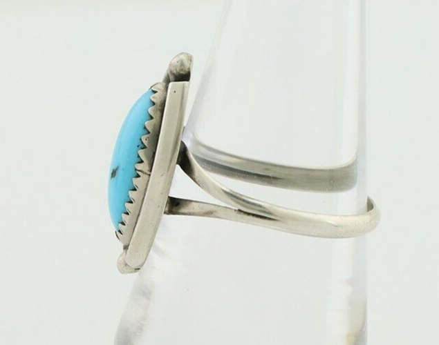 Navajo Ring 925 Silver Sleeping Beauty Turquoise Artist Signed SC C80s