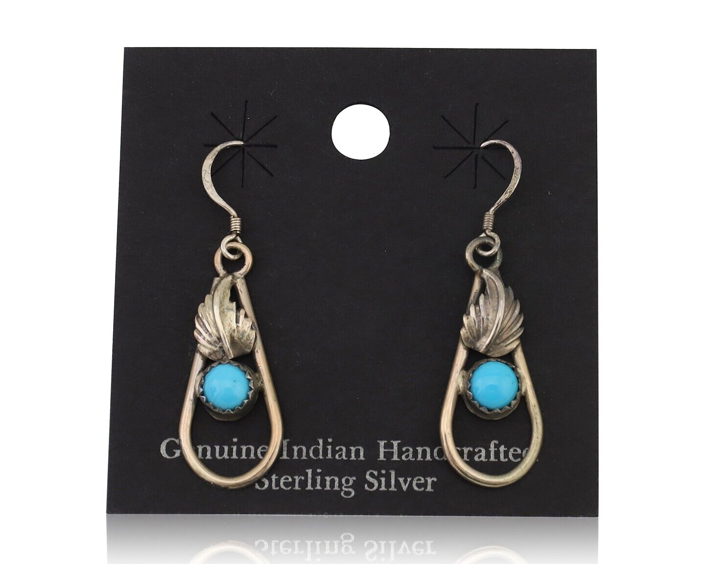 Navajo Dangle Earrings 925 Silver Sleeping B Turquoise Native Artist C.80's