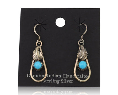 Navajo Dangle Earrings 925 Silver Sleeping B Turquoise Native Artist C.80's