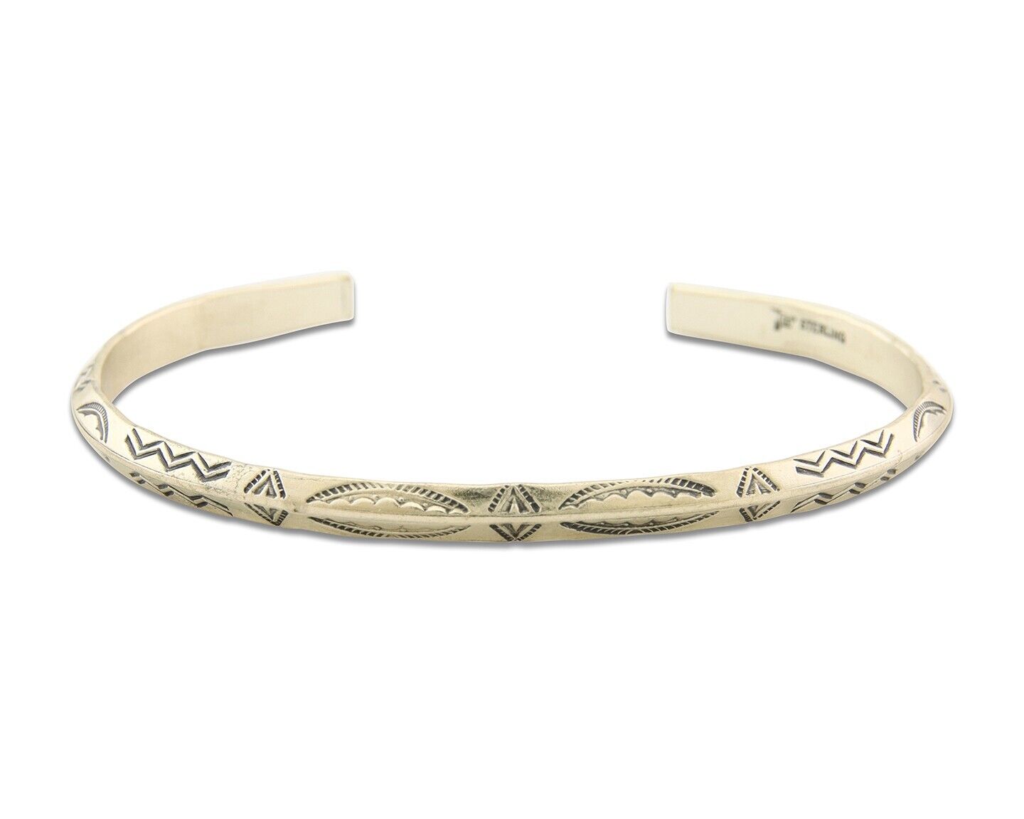 Navajo Bracelet 925 Silver Hand Stamped Triangle Signed Arrow & Signpost C.80's