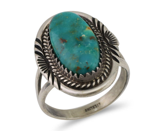 Navajo Hand Stamped Ring 925 Silver Natural Turquoise Native Artist C.80's