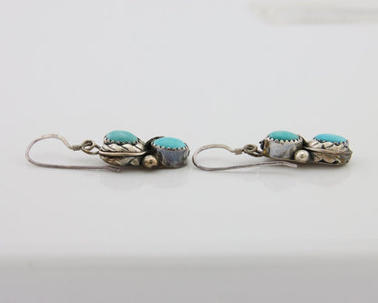 Navajo Dangle Earrings 925 Silver Natural Turquoise Native American Artist C80s