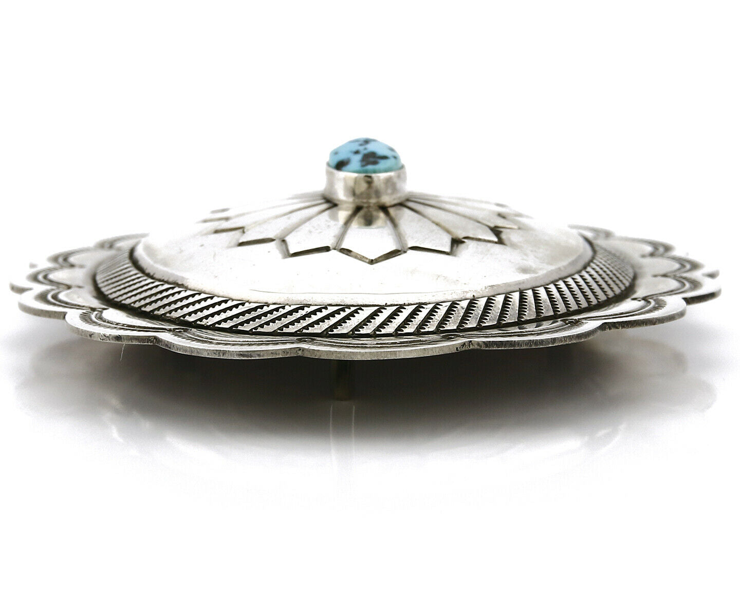 Navajo Belt Buckle .925 Silver Turquoise Handmade Artist Skeets Work of Arts