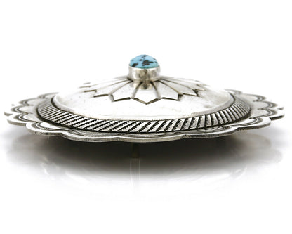 Navajo Belt Buckle .925 Silver Turquoise Handmade Artist Skeets Work of Arts