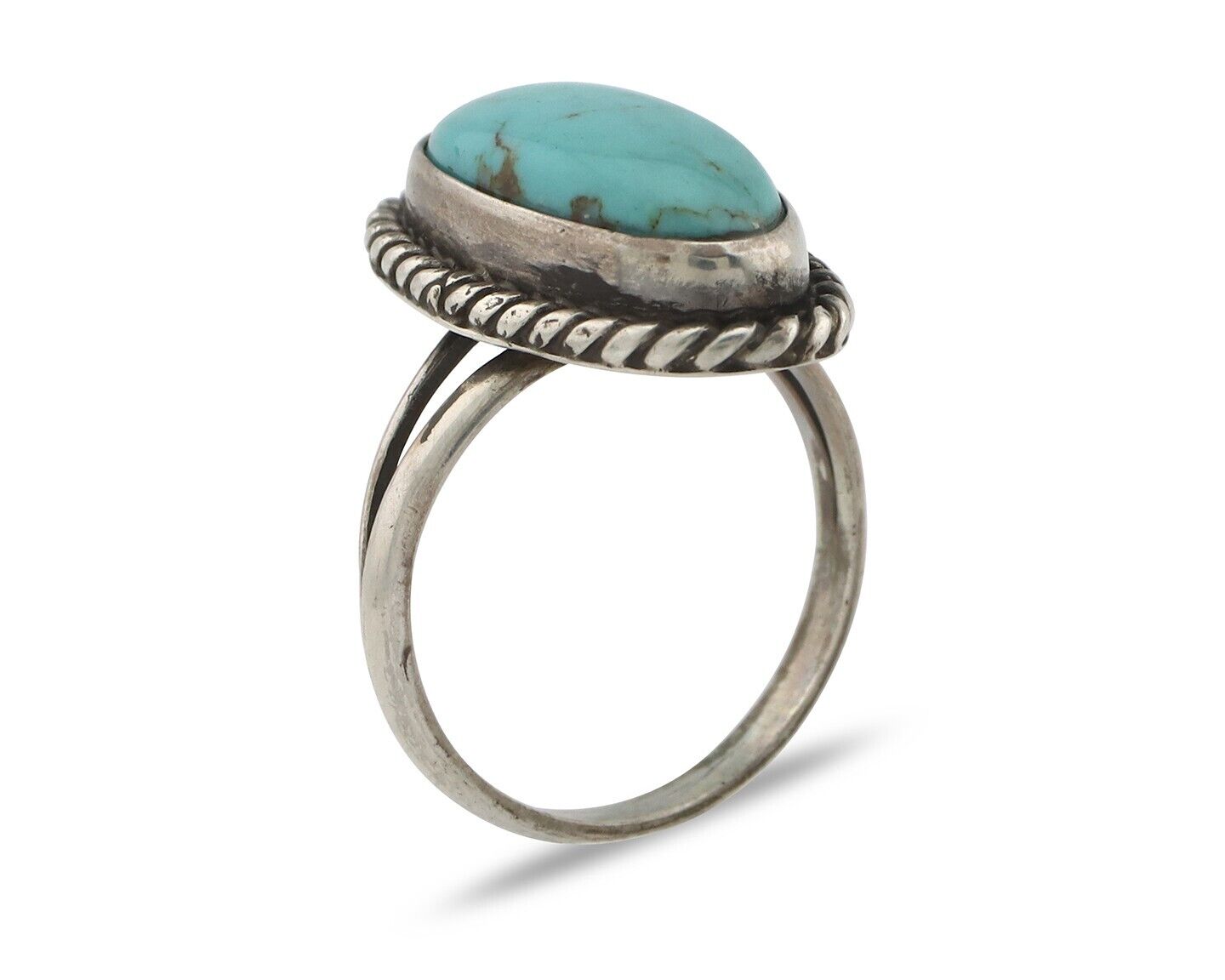 Navajo Ring 925 Silver Natural Kingman Turquoise Signed M Montoya C.80's