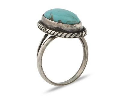 Navajo Ring 925 Silver Natural Kingman Turquoise Signed M Montoya C.80's