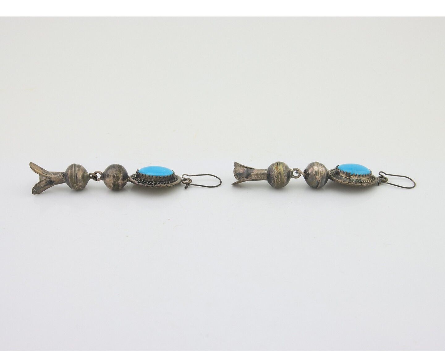 Navajo Dangle Squash Earrings 925 Silver Natural Turquoise Native Artist C.80's