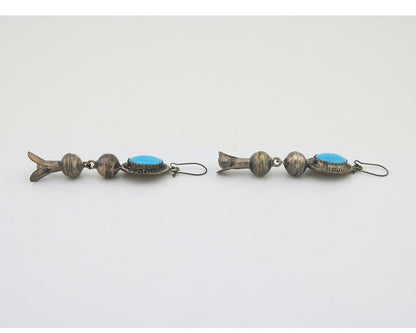 Navajo Dangle Squash Earrings 925 Silver Natural Turquoise Native Artist C.80's