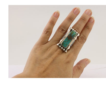 Navajo Hamdmade Ring 925 Silver Kingman Turquoise Artist Signed B C.80's