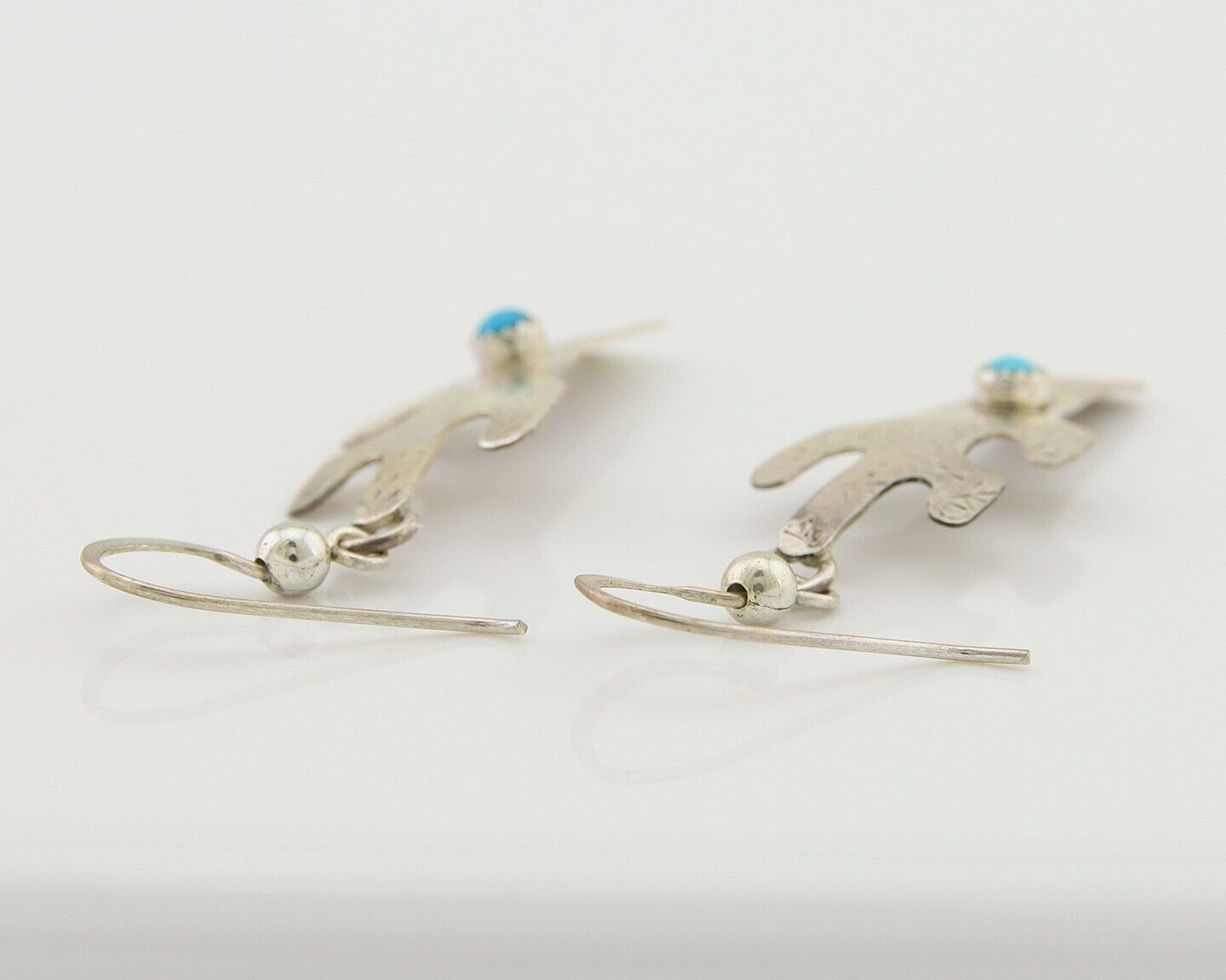 Navajo Handmade Cactus Earrings 925 Silver Natural Turquoise Native Artist C.80s