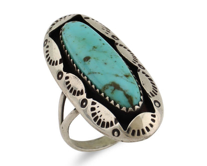 Navajo Ring 925 Silver Natural Kingman Turquoise Native American Artist C.80's