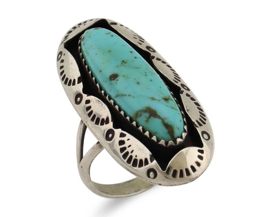 Navajo Ring 925 Silver Natural Kingman Turquoise Native American Artist C.80's