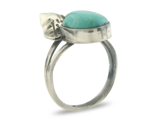 Navajo Ring 925 Sterling Turquoise Handmade Native Artist C.80's Size 6.5